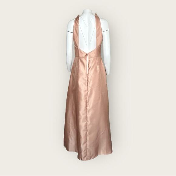 NWT | Alfred Sung | High-Neck Cutout Satin Dress | Toasted Sugar | 12R - Picture 7 of 15